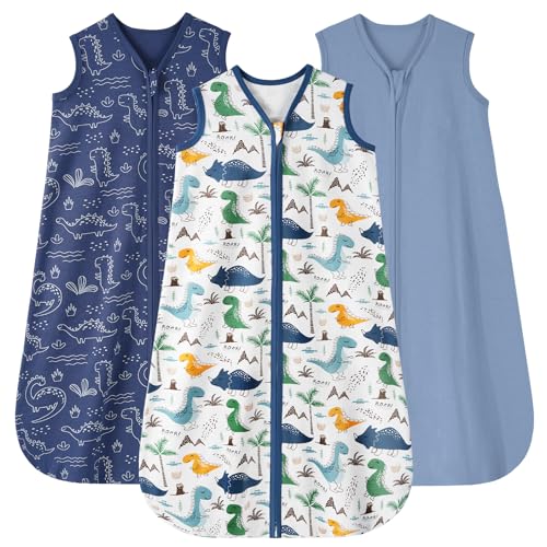 Looxii Baby Sleeping Bag 12-18 Months 0.5 Tog Sleep Sack 100% Cotton 3 Pack Baby Wearable Blanket for Newborn Infant Toddler Boys Girls Blue Dinosaur