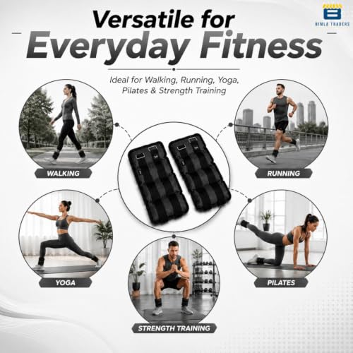 Image of Btag Solid Neoprene Ankle & Wrist Weights (1 kg x 2 Pcs) | Adjustable Strap | Unisex Leg & Arm Weight Cuffs for Gym, Workout & Training (Balck)
