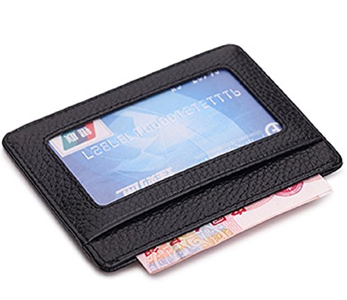 MEKU RFID Blocking Wallet Slim Front Pocket Leather Card Holder with ID Window