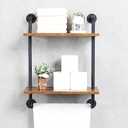 Industrial-Pipe-Bathroom-Shelves-2-Tier-Wall-Mounted-Rustic-Shelf-with-Bath-Towel-Bars-Farmhouse-Rack-Floating-Shelves-Over-The-Toilet-Storage-ShelfBlack Industrial Pipe Bathroom Shelves 2 Tier Wall Mounted Rustic Shelf with Bath Towel Bars Farmhouse Rack Floating Shelves Over The Toilet Storage ShelfBlack