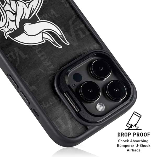 Skinit Kickstand Phone Case Compatible with iPhone 15 Pro Max - Officially Licensed NFL Minnesota Vikings Black & White Design