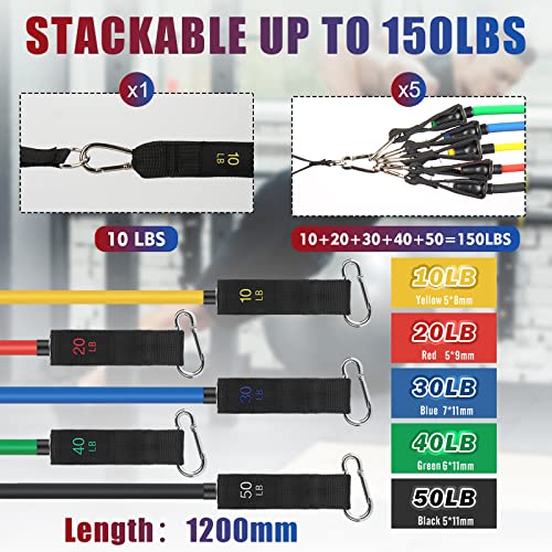 Wikday Resistance Bands For Working Out Exercise Bands Workout Bands Set With Handles, Door Anchor, Ankle Straps For Men & Women Body Stretching, Crossfit Training Equipment, Home Workouts（Multicolor） #TOP1