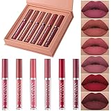 Lipstick Matte Lipstick Liquid Makeup Set, 6Pcs Long-Lasting Wear Non-Stick Cup Not Fade Waterproof Velvet Lip Gloss Kit, Lip Makeup Gift Sets for Girls and Women Dark Colors