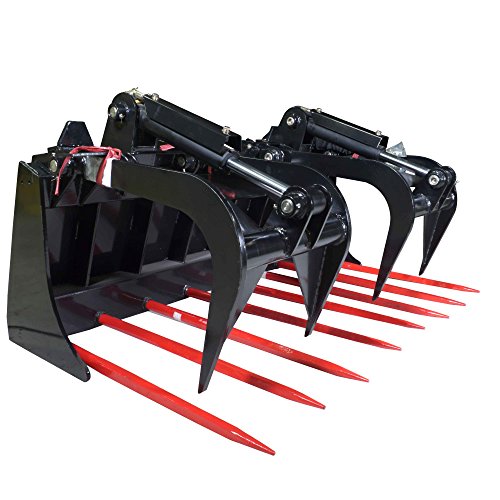 Titan Attachments 60” Hay Bale Spear and Silage Grapple Rake for Skid Steers