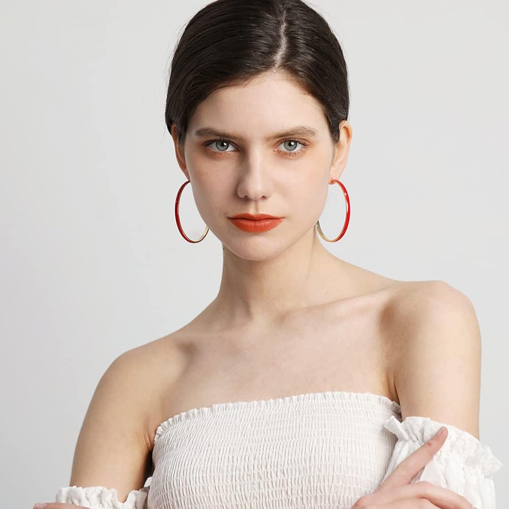 Big Hoop Earrings for Women, Black/Red/Blue/Cream Colored Hoops Earrings for Women Gift 62mm - Image 4