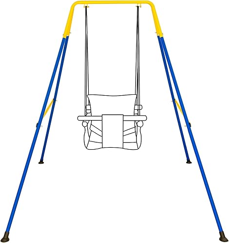 Swing Stand, Metal A-Frame Hammock Chair Stand, Foldable Baby Swing Frame, Easy to Assemble & Store, IndoorOutdoor Swing Stand for Toddler Baby