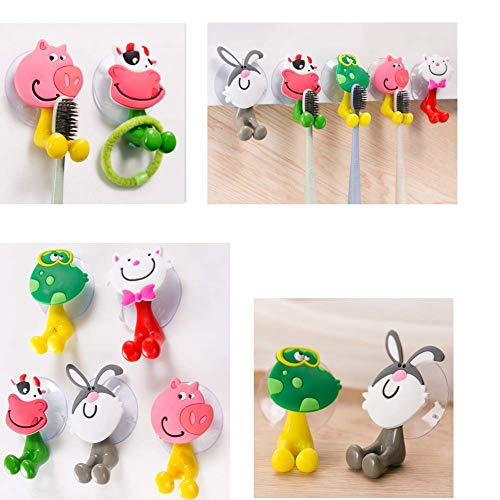 5Pcs Kids Toothbrush Holders, Cute Cartoon Animals Wall Mounted Toothbrush Holders For Child, Girls, Boys, Adult, Heavy Duty Multi-Functional Bathbroom Holders Hooks Set With Suction Cup #TOP1