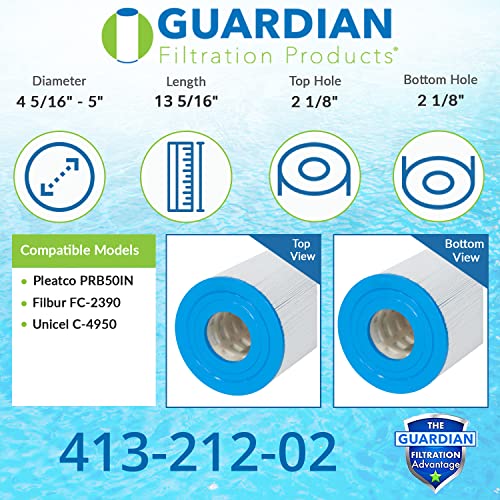 Guardian Filtration Products 413-212-02 2-Pack Pool And Spa Filter Cartridge Replacement For Pleatco Prb50In, Unicel C-4950, Filbur Fc-2390 | 413-212-02 (White Blue Or Green) #TOP1