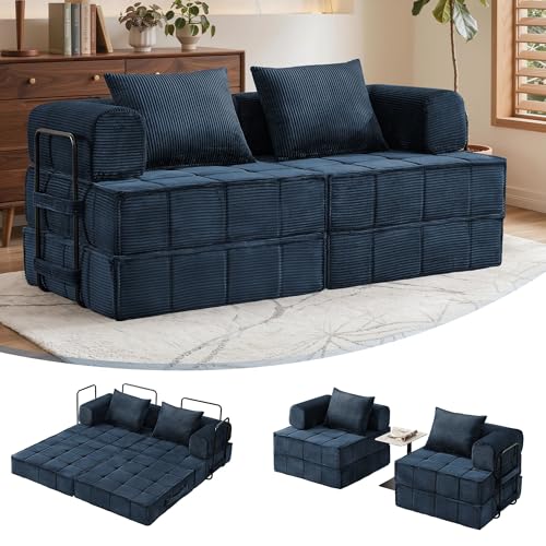 Korser Folding Convertible Sofa Bed, Corduroy Upholstered Boneless Couch, Small Sectional Cloud Couch, Loveseat Sleeper Sofa, Modular Futon Floor Sofa Couch for Living Room Bedroom Lounge, No Assembly