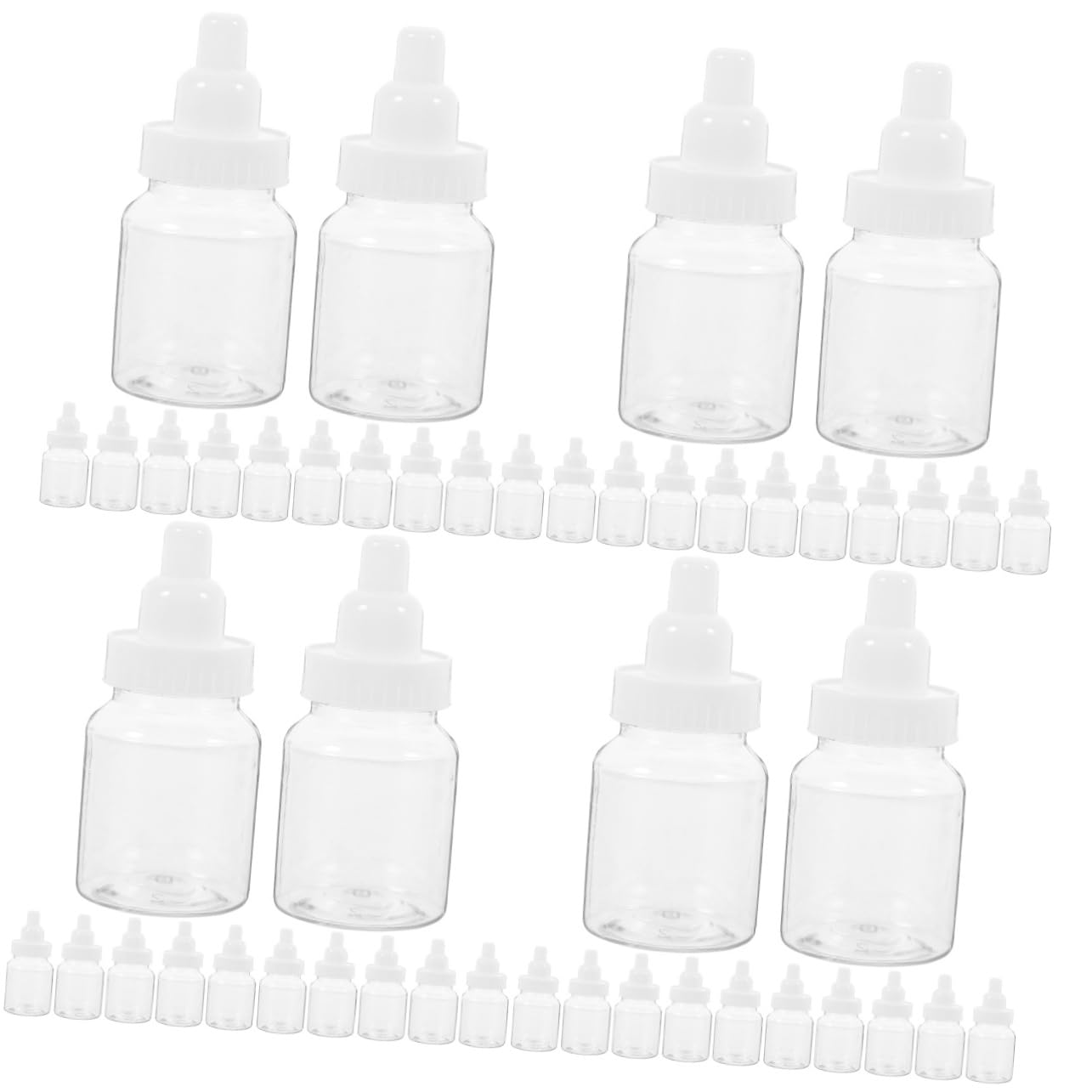 4sets Shower Favor Bottles Fillable Candy Holder Clear Plastic Mini Bottles Party Favor for Bridal Shower Decorations 12pcs*4