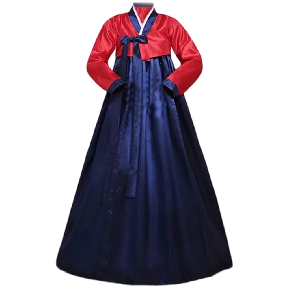 Sanfly Women's Navy Hanbok Dress Traditional Korean Costume Long Sleeve Classic Hanboks Dress Korea Wedding Dance Costume