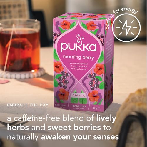 Pukka Morning Berry Organic Herbal Tea Bags, Caffeine Free Natural Energy, 20 Tea Bags