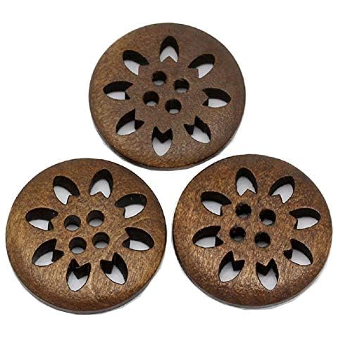 20 Pcs Brown Snowflake Carved 4 Holes Wood Buttons Wooden Sewing Buttons for DIY Craft Cover