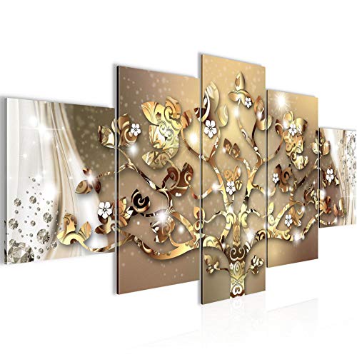 Runa Art - Quadri Gustav Klimt Albero della Vita 200 x 100 cm 5 Pezzi XXL Decorazione Murale Design Oro 022251a