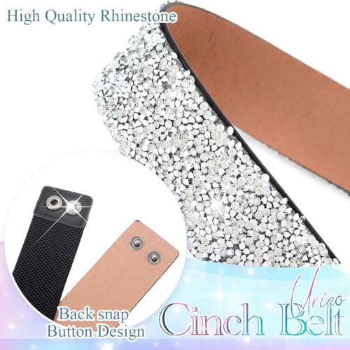 Urieo Bling Rhinestone Stretchy Belt Crystal Silver Elastic Belts Wide Formal Dress Waist Cinch Belt for Women3