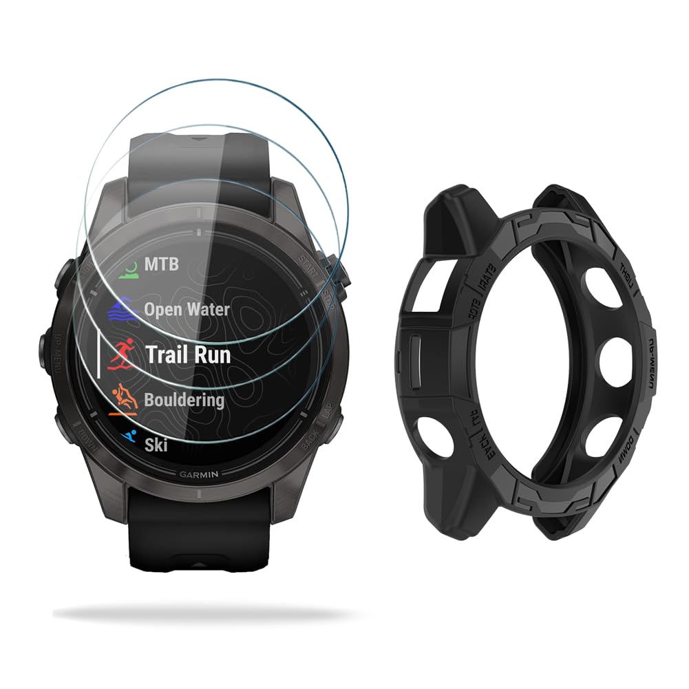 Watch Screen Protector Compatible for Garmin Epix pro 42MM /Fenix 7S, Tempered Glass Film Anti Scratch High Definition Full Coverage and Soft TPU Protective Case cover