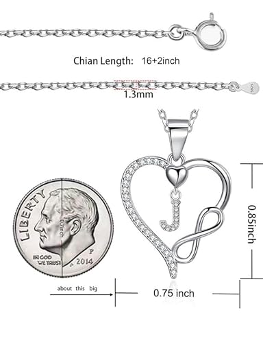 Its4Yeo 925 Sterling Silver Infinity Heart Pendant Initial Necklaces Silver Necklace Zircon Pendant Necklaces For Women Jewelry Gift For Women Wife Girls Her Valentines Gift(J) #TOP5
