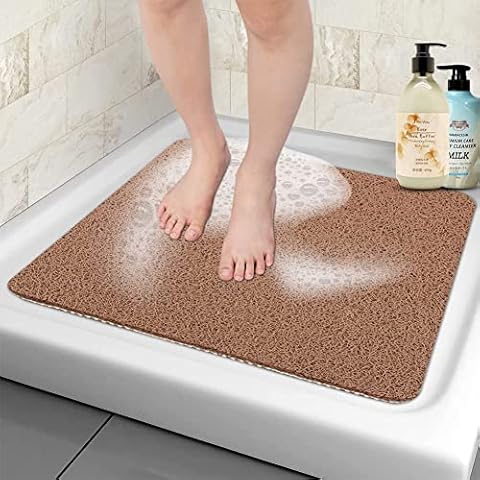 Shower Mat Non-Slip Washable 53 x 53 cm PVC Loofah Bath Mat Shower Mats Bath Mat Anti-Mould Quick Drying Soft Comfort Easy to Empty for Bathroom Wet Areas Cover
