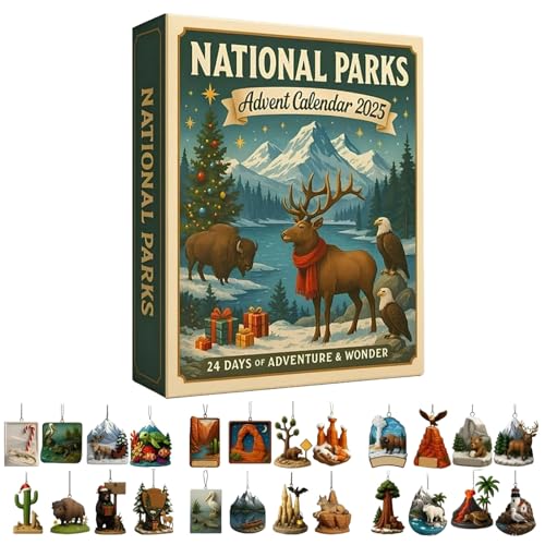 National Parks Advent Calendar 2025, with 24 Iconic Landscapes Ornaments of National Parks, 24-Days Christmas Countdown Calendar, Collectible Ornament for Nature Lovers