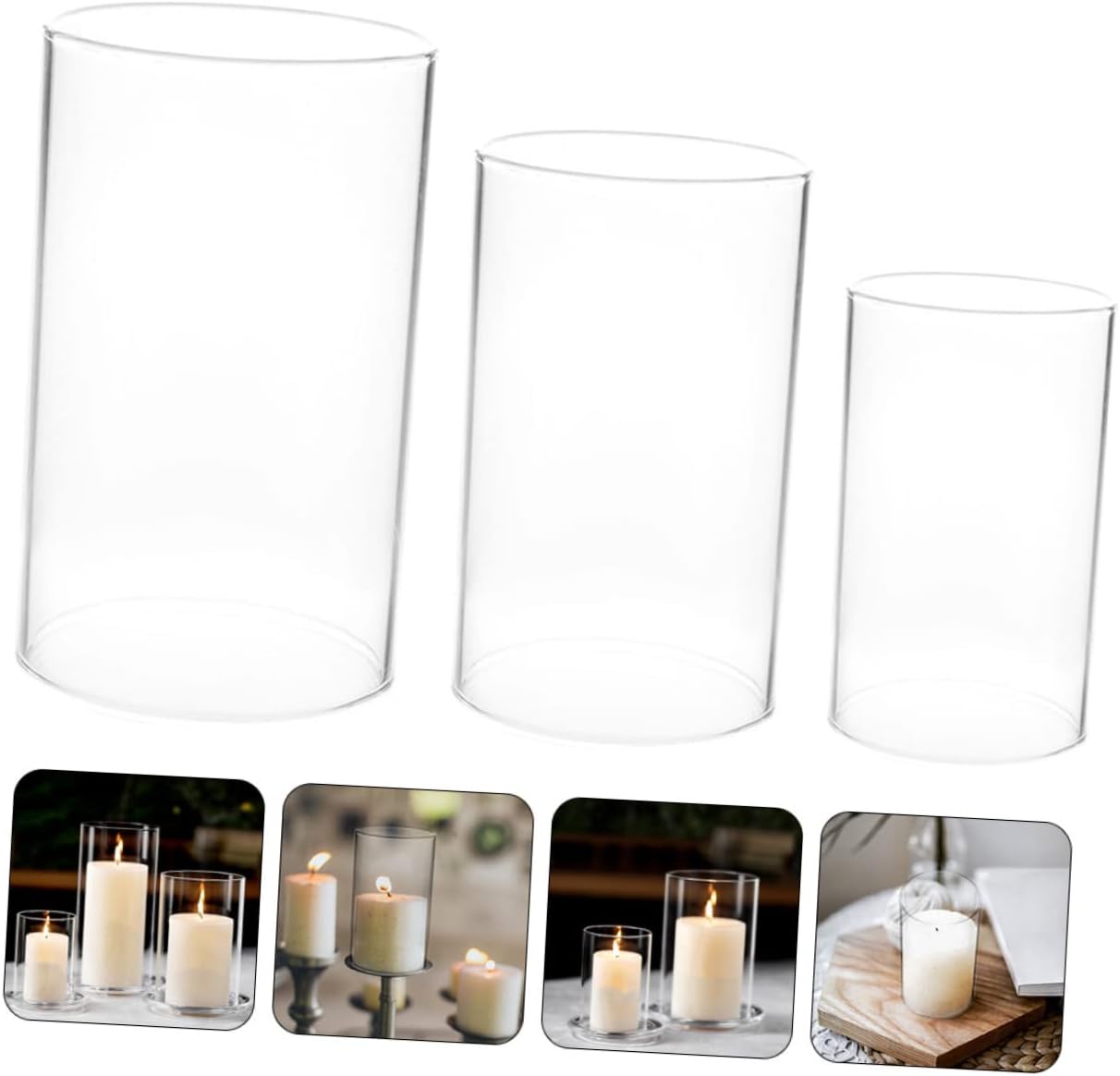 3pcs Hurricane Glass Candle Holders Elegant Transparent Pillar Candle Shades for Home Decor Weddings and Special Occasions