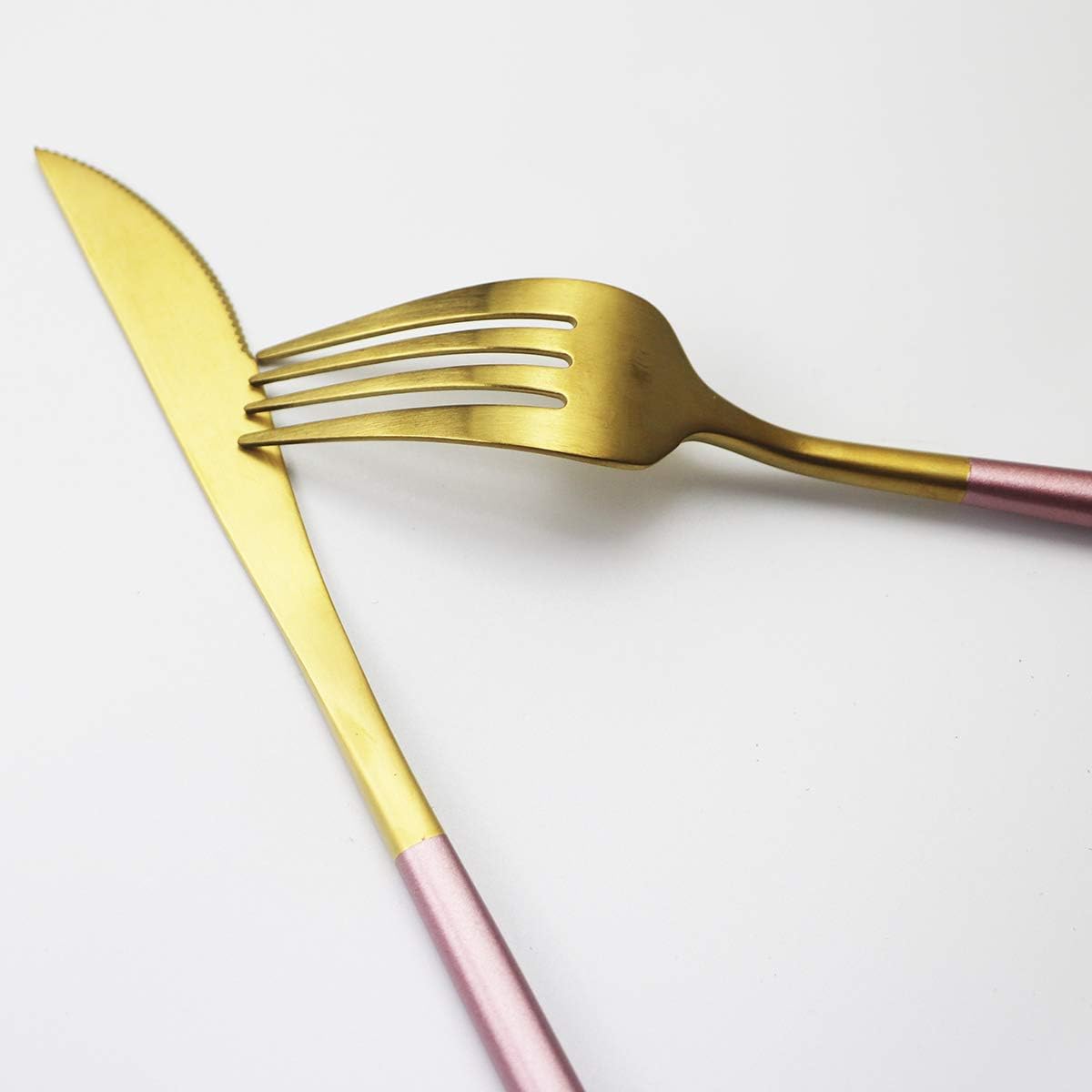 Flatware Pink and Matte Gold Silverware Set 18/10 Stainless Steel Cutlery Set Luxury Wedding Event Home Restaurant Use Service for 4, Dishwasher Safe (Pink gold)