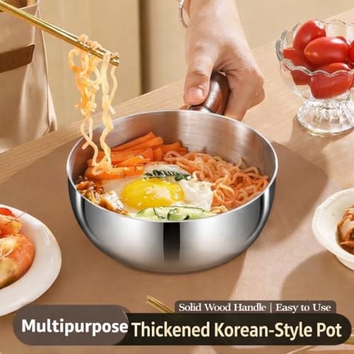 Image of Stainless Steel Pot with Glass Lid & Wooden Handle for Cooking Pot, Suitable for Kitch Mini Oil Pan Induction Base Non Stick Sauce Pan Boiling Pot for Tea Coffee Milk Water Sauce and Noodles