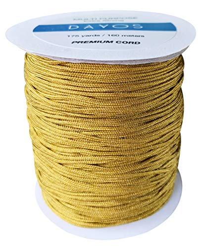 Nylon Braided Cord Thread 1.5mm x 175 Yards for Jewelry Making String Beading Shamballa Necklaces Bracelets Lift Shade Cord Window Blind Arts Crafts DIY Extra Strong (Dark Gold)