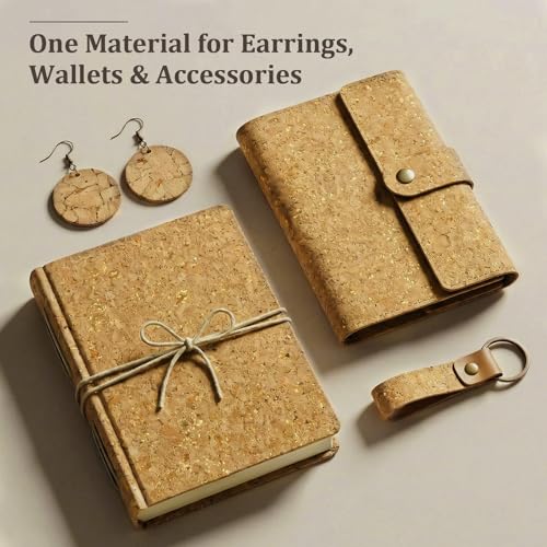 Image of SorenCut Cork Fabric by The Yard for Sewing: Natural Cork and Gold Embellished Craft Fabric Sheet,Glitter Fabric Roll 12.5 * 52 Inch for Earrings and Other HandCrafts DIY Projects