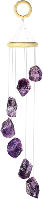 Nupuyai Natural Amethyst Wind Chimes for Garden Home Decor, Crystal Stone Hanging Ornament Wind Bell for Outdoor Indoor 53cm