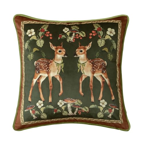Livebee Holly Deer Green Pillow Cover, Velvet Euro Sham Covers Decorative Throw Pillow Covers 18x18 for Couch Sofa Bed Living Room