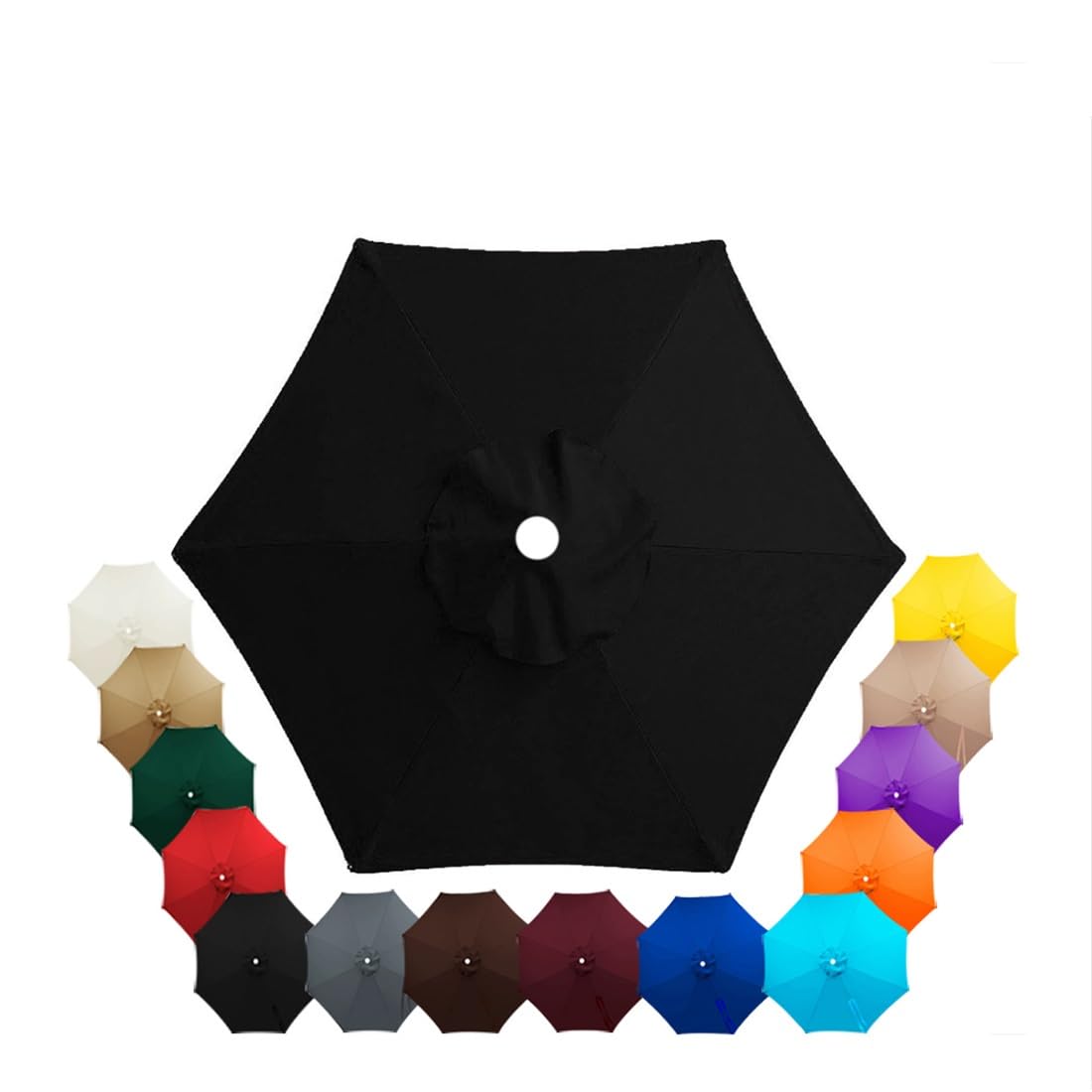 Parasol Replacement Canopy 2.5m, 2.7m, 3.5m, 6/8 Arms , Garden Umbrella Replacement Parasol Fabric, for Yard, Beach, Garden Umbrella, Canopy Only, Beige(Black,2.7m/6-Ribs)