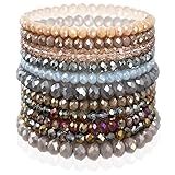CATCHY & CRAFTY Bracelet Crystal Stretch Stackable Layering Colorful Statement Bracelets Women Glass Beaded Boho Friendship Handmade Bridal Gift (Hematite Grey)