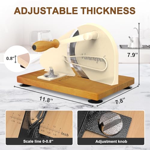 Image of Upgrade Manual Bread Slicer for Homemade Sourdough Bread, Classic Hand Crank Home Bread Slicer With Scale Line and Steel Fence, Sharp Blade, Adjustable Width for Homemade & Commercial Use