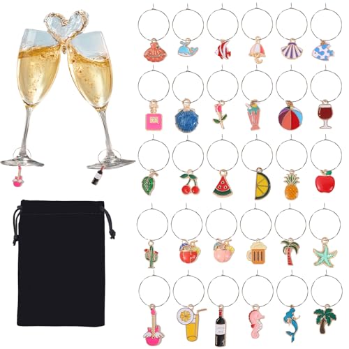 WanderGo 30 Pcs Marine Series Wine Glass Charms Wine Glass Charms for Fun Parties For Theme Party Cup Decoration