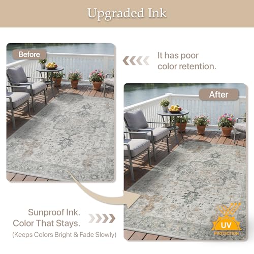 GENIMO Outdoor & Indoor Area Rug 5'x8', Waterproof, Non-Shedding, Easy Cleaning, Boho Mat for Patio, Living Room, Balcony, Dining Room, RV, Deck, Bedroom, Camping, Outside Carpet,Light Grey Brown by GENIMO - Image 4