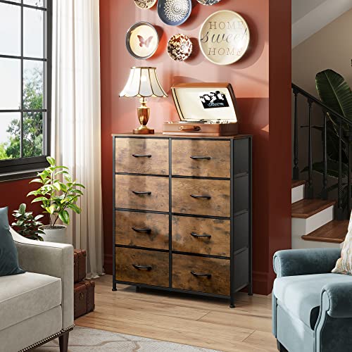 Wlive Fabric Dresser For Bedroom, Tall Dresser With 8 Drawers, Storage Tower With Fabric Bins, Double Dresser, Chest Of Drawers For Closet, Living Room, Hallway, Dorm, Rustic Brown Wood Grain Print #TOP7