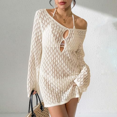 Damen Bikini Cover Up Sommer Kimono Cardigan Lang Badeanzug Leicht Bindeband Strandponcho Strandkleid Sexy Strand Beachwear Häkel Strandponcho-5