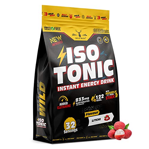 Image of WILD BUCK Isotonic Instant Energy Drink Formula,Workout Electrolyte Energy Drink With Anabolic Stack 2:1:1 Bcaa,Dextrose Monohydrate & L-Glutamine|833Mg Electrolytes [32 Servings,Litchi Flavor]