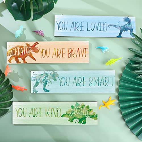 4 Pieces Dinosaur Wall Art Favors Motivational Quote Room Decor Watercolor Posters Educational Wall Prints Plaques For Boys Kids Bedroom Playroom Dinosaur Room Decorations() #TOP2
