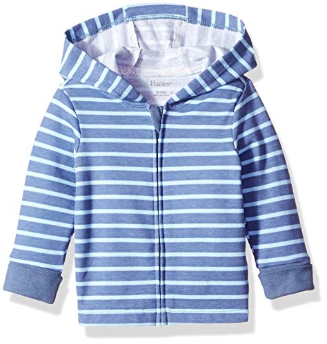 Hanes Baby Girls' Zippin Knit Hoodie Hooded Sweatshirt, Blue Stripe, 0-6 Months