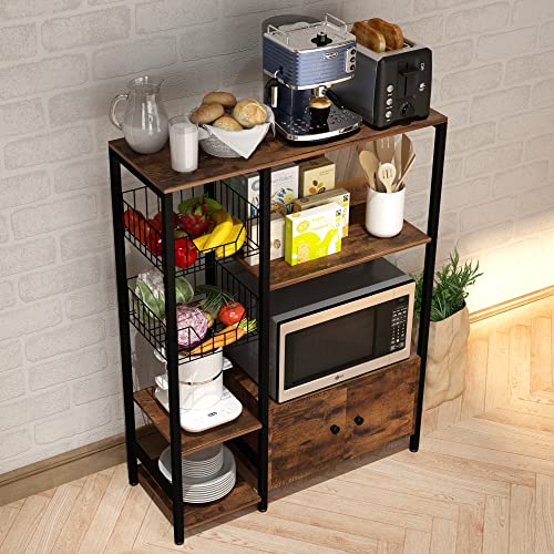NAIYUFA 5-Tier Kitchen Bakers Rack,Microwave Oven Stand with Shelves,Utility Storage Shelf with Hutch,Free Standing Kitchen Rack Organizer