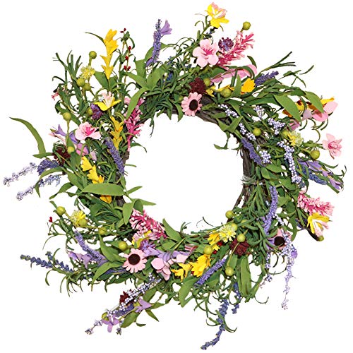 Palmhill Floral Wreath, Spring and Summer Door Wreath 22 Inches, Artificial Flower Wreath