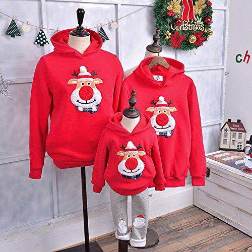 Preisvergleich Produktbild CIDCIJN Familien Schlafanzug Pyjama Set,Familie Passende Kleidung Weihnachten Sweatshirt Cartoon Hirsch Print Langarm Eltern-Kind Hoodie Pullover Tops Baumwolle Pullover, Kind 120Cm