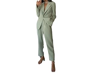 WomenS Formal Notched Collar Long Sleeve Single Breasted Slim Fit Jacket with Skinny Pants Two Piece Office Suit