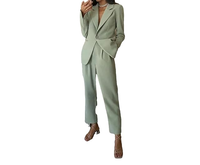 WomenS Formal Notched Collar Long Sleeve Single Breasted Slim Fit Jacket with Skinny Pants Two Piece Office Suit
