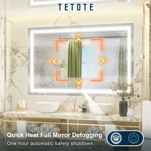 Tetote Led Bathroom Lighted Mirror 48 X 30 Inch,Anti-Fog,White/Warm/Natural Lights,Dimmable,Cri90,Ip54 Waterproof,Wall Mounted Vanity Mirror(Horizontal/Vertical) #TOP4