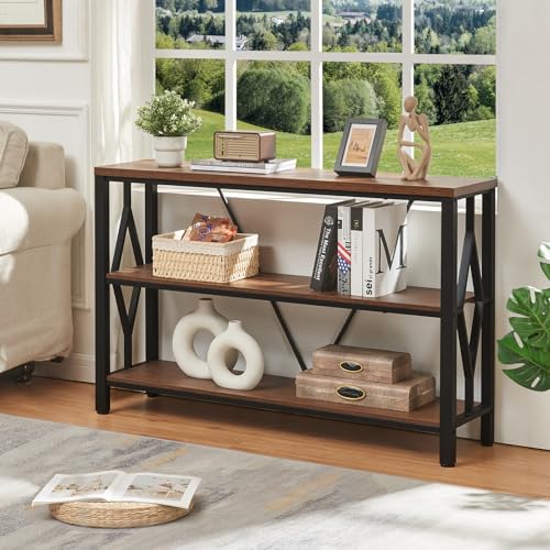 Sofa Console Table, Rustic Entry Table with 3 Tier Bookshelf,Brown 47 Inch - Image 3