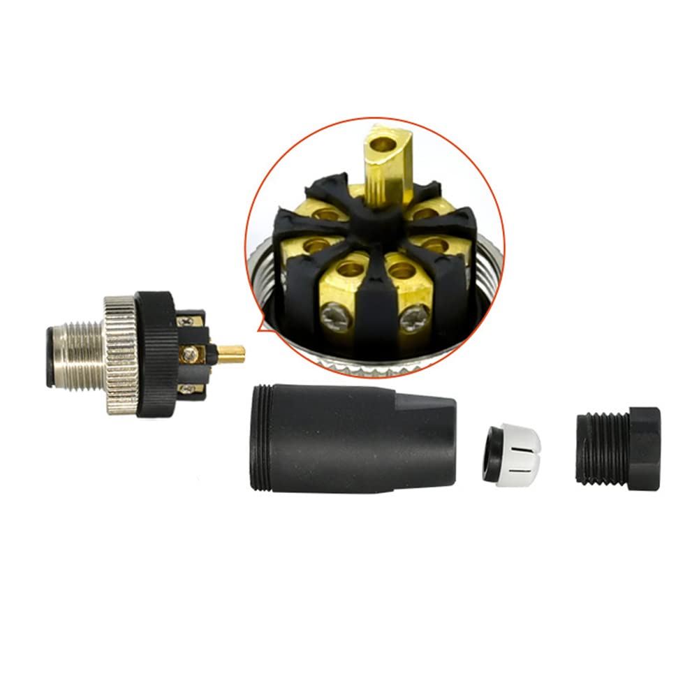 Lot de 2 connecteurs mâles M12 8 broches, connecteur circulaire industriel de 12 mm, capteur filaire, IP67 A, code droit, adaptateur non shiled 60 V 4 A AC/DC connecteur pour PG7