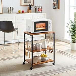 Mr IRONSTONE Microwave Cart 23.7'' for Small Space, 3-Tier Coffee Cart Rolling Kitchen Utility cart Microwave Stand on Wheels, Vintage Mr IRONSTONE Microwave Cart 237 for Small Space 3 Tier Coffee Cart Rolling Kitchen Utility cart Microwave Stand on Wheels Vintage