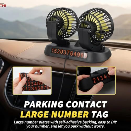 Image of SARTE Car Fan Dashboard Cooling Dual Head 360 Rotatable 24V Mini Air Circulation Brushless Motor Ultra Silent Adjustable Electric Cooler 3 Speed Control for SUV Truck Bus Car Desk Home